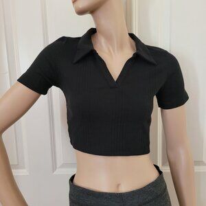 Rosio Short Sleeve Crop Top SZ M Black